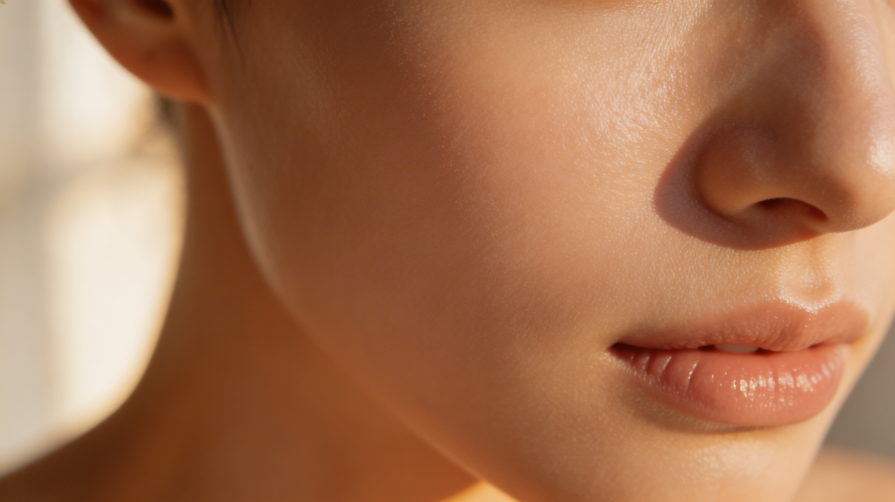 Close-up portrait showcasing healthy, glowing skin